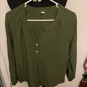 Old Navy Olive Green Split-Neck Henley Blouse